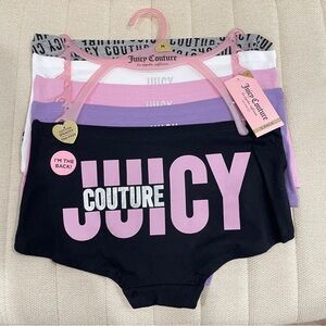 NEW Juicy Couture Women M Boyshorts Panties Set 5 Pack Logo Purple‎ Pink Cotton